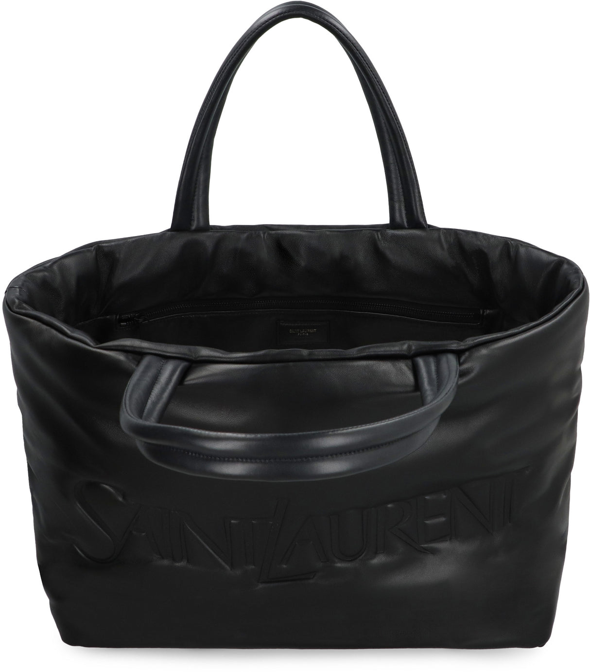 Men's Black Leather Tote Handbag with Logo Detail