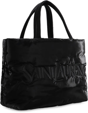 SAINT LAURENT Men's Black Silktech Tote Handbag with Internal Zippered Pocket