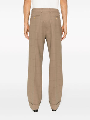 GUCCI Men's Checkered Wide-Leg Trousers in Beige for FW24