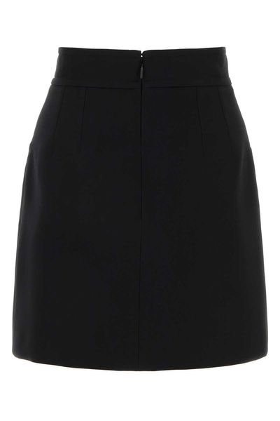GUCCI Black Silk and Wool Skirt with Embellished Buttons and Pockets
