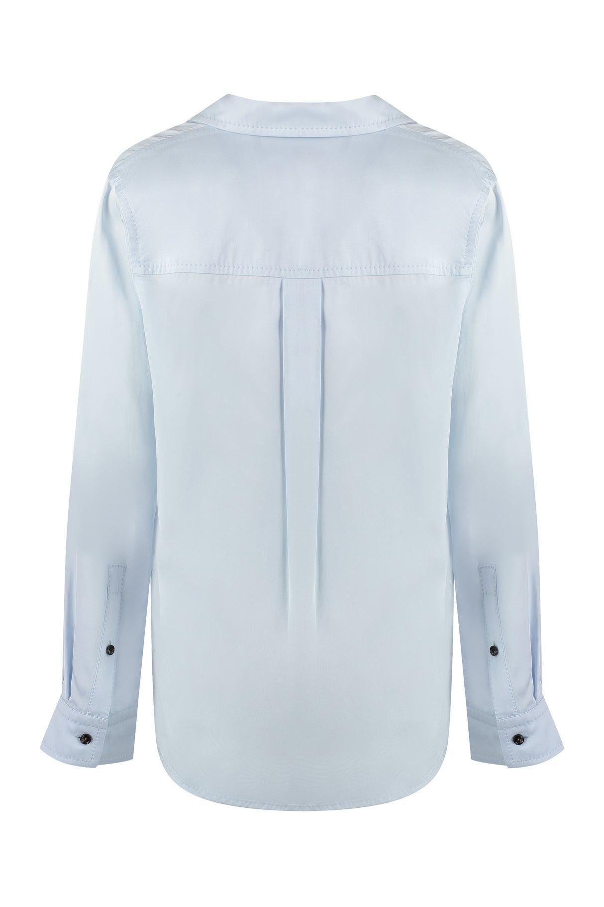 BOTTEGA VENETA Women's Light Blue Viscose Twill Shirt with Asymmetric Hem and V-Neck for FW23