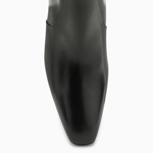黑色真皮圓頭女性踝靴 - FW23