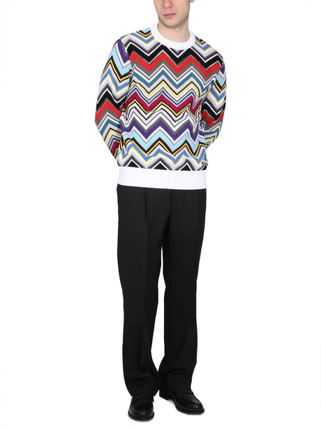 MISSONI Men's Regular Fit Wool Crew Neck Sweater