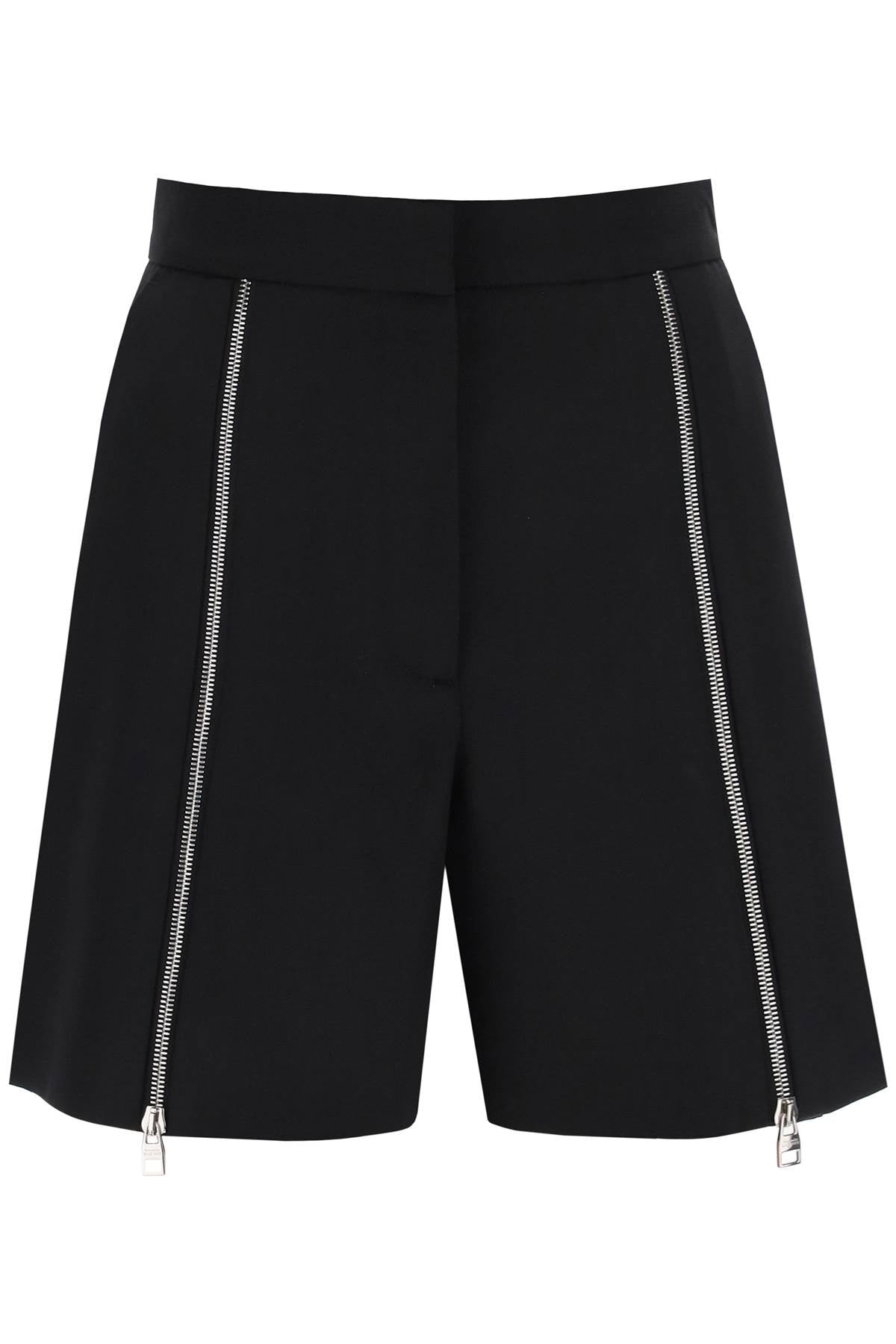 High-Waisted Wool Shorts with Front Zippered Gussets