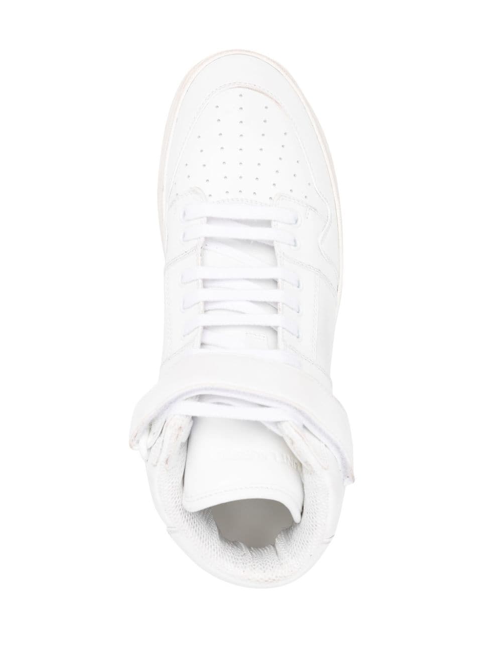 SAINT LAURENT Optical White Leather Sneakers with Gold-Tone Logo Lettering for Men