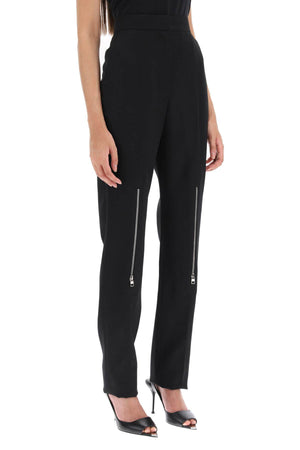 Stylish Black Wool Pants with Zippers on Knees for Women