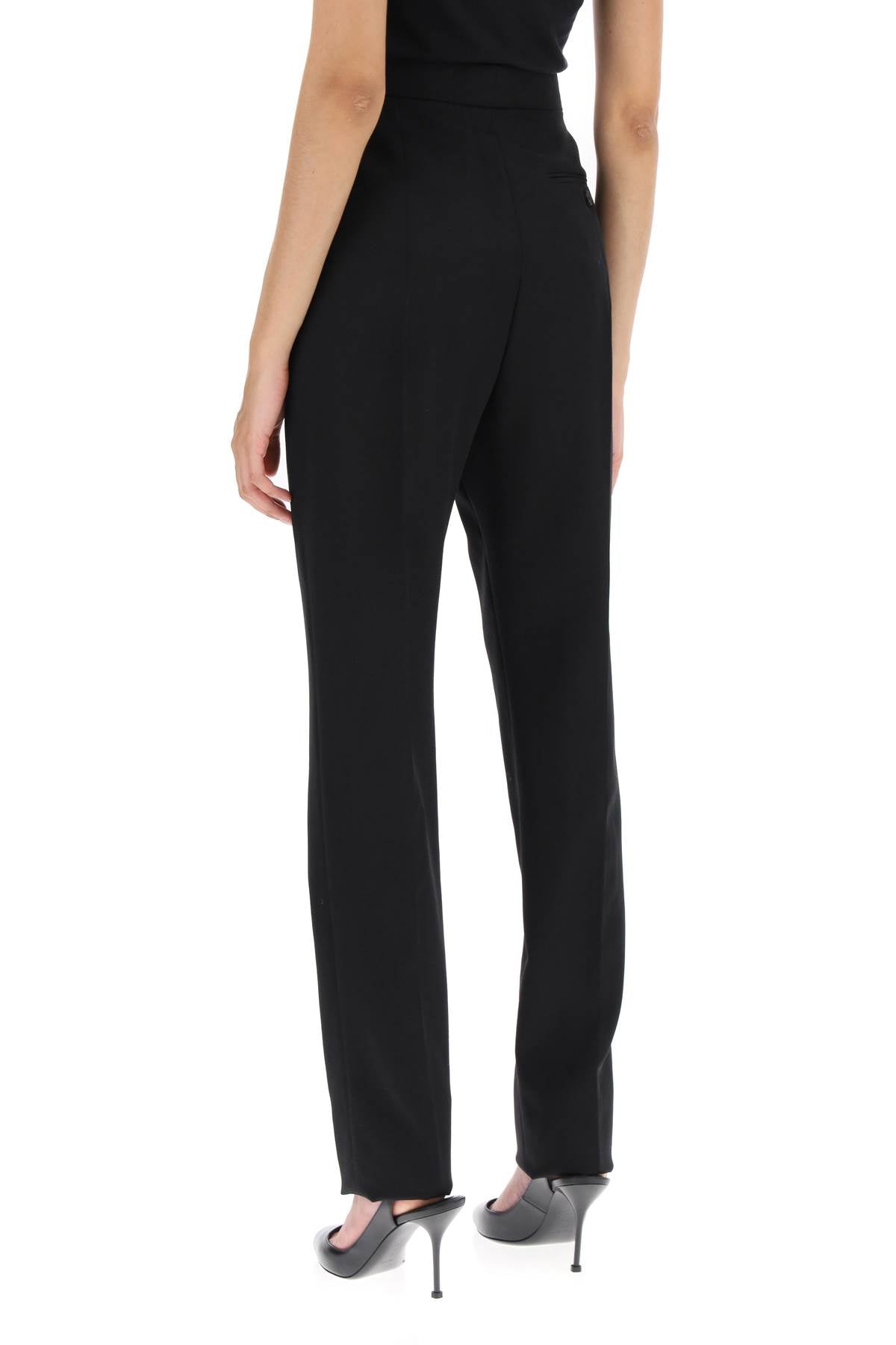 Stylish Black Wool Pants with Zippers on Knees for Women