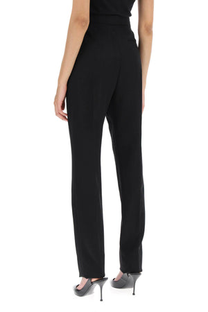 ALEXANDER MCQUEEN Stylish Black Wool Pants with Zippers on Knees for Women