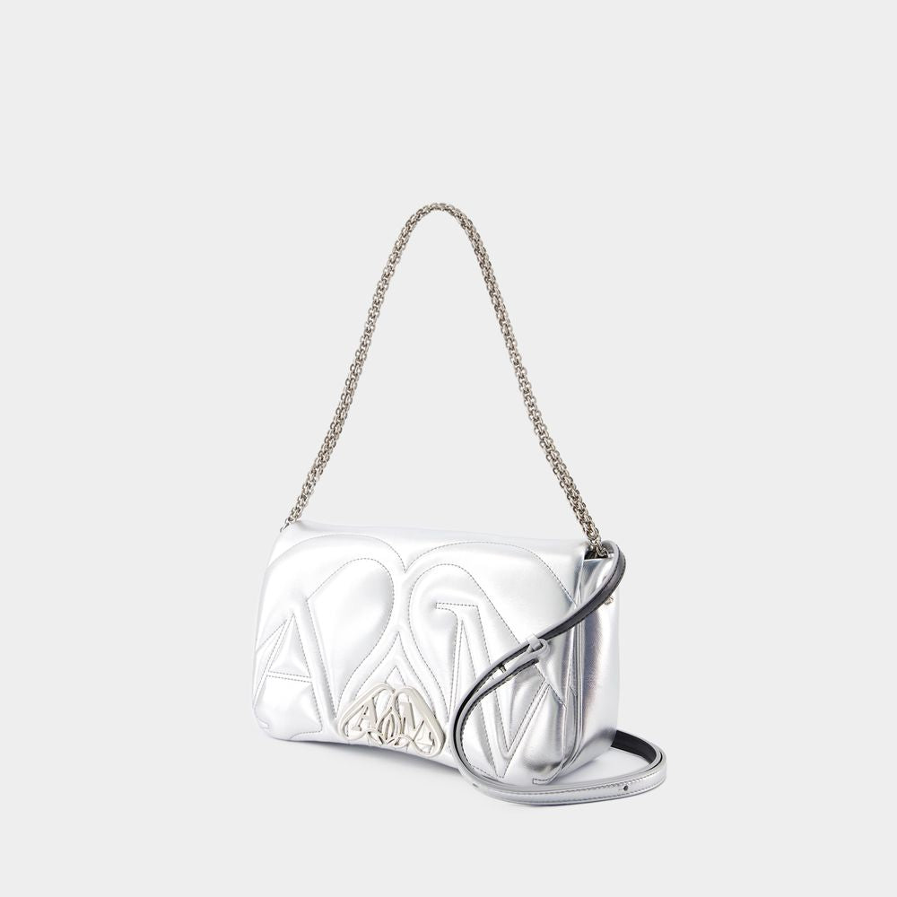 Alexander McQueen The Seal Small Metallic Silver Crossbody Bag for Women SS24