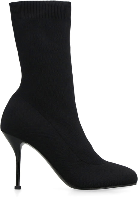 奢華彈性針織女用踝靴 - 黑色FW23