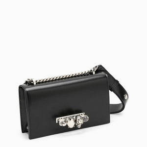 Black Jewelled Leather Shoulder Handbag