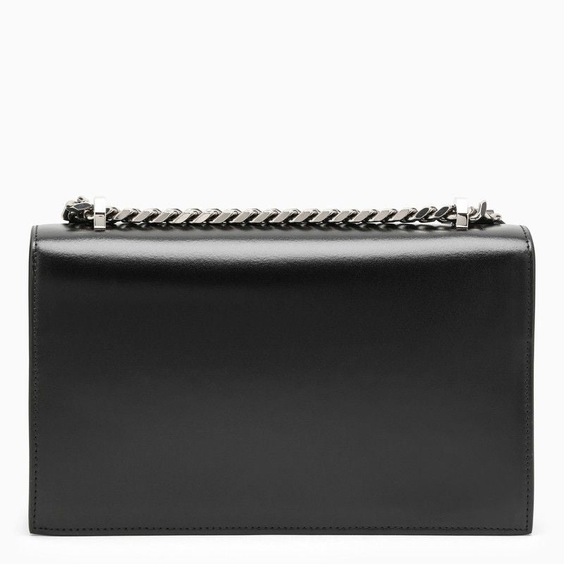 Black Jewelled Leather Shoulder Handbag