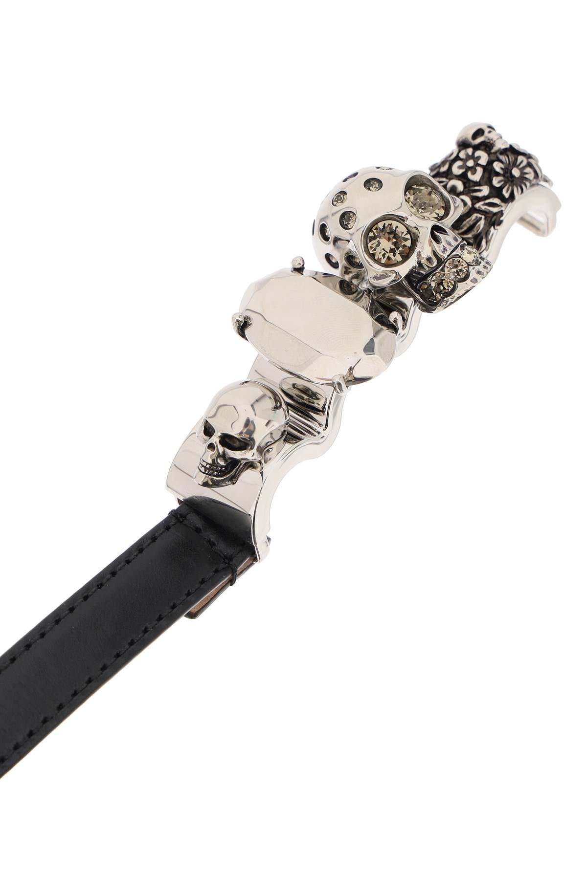 ALEXANDER MCQUEEN Smooth Leather Knuckle Belt with Antique Silver-Finished Buckle