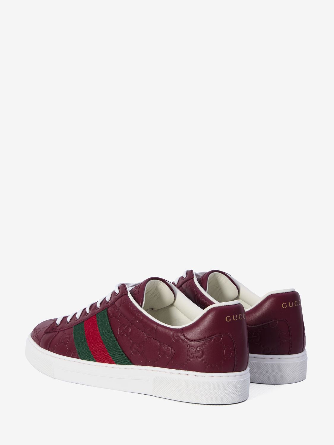 GUCCI Ace Leather Sneakers in Red with Iconic Web Detail, 3cm Height