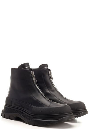 ALEXANDER MCQUEEN Zip Tread Slick Leather Ankle Boots