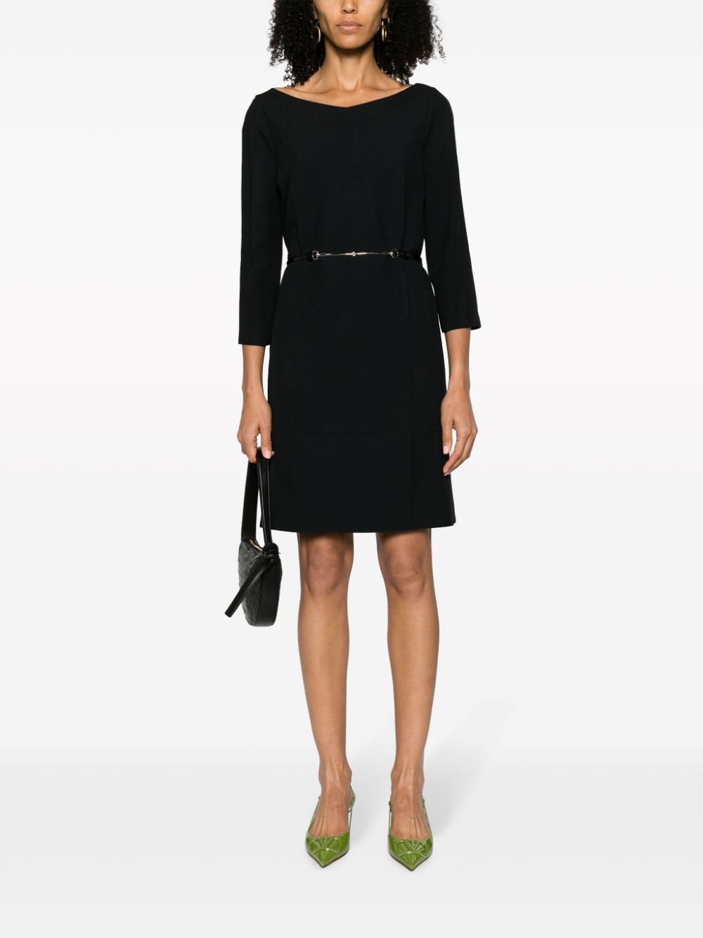 Sleek Belted Dress in Black with Signature Horsebit Detail for Women