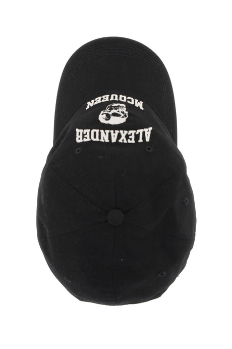 قبعة رجالية بتصميم جامعي وشعار جمجمة - أسود - FW23