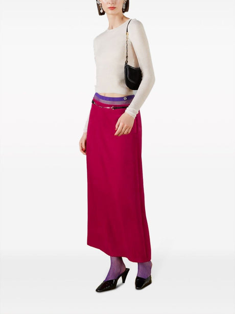 Fuchsia Velvet Skirt with Detachable Belt and Horsebit Buckle