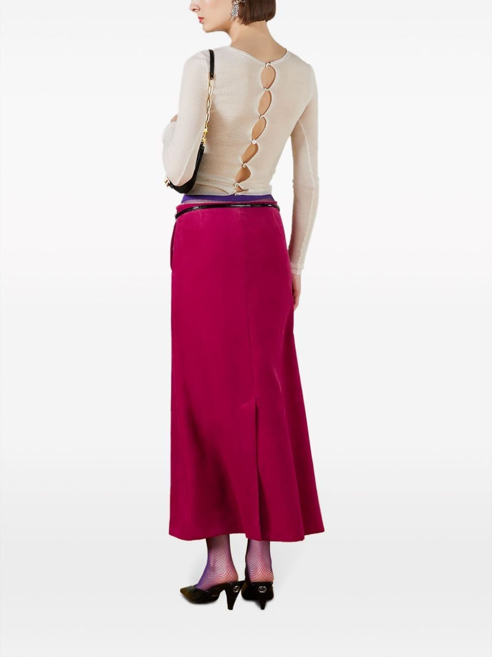 Fuchsia Velvet Skirt with Detachable Belt and Horsebit Buckle