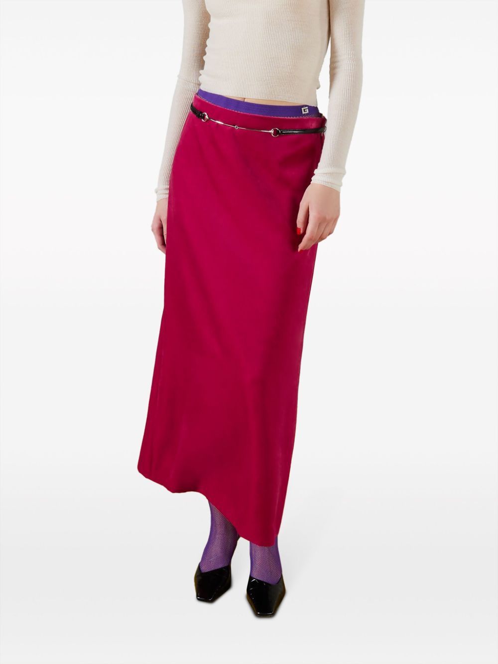 GUCCI Fuchsia Velvet Skirt with Detachable Belt for Women - FW23