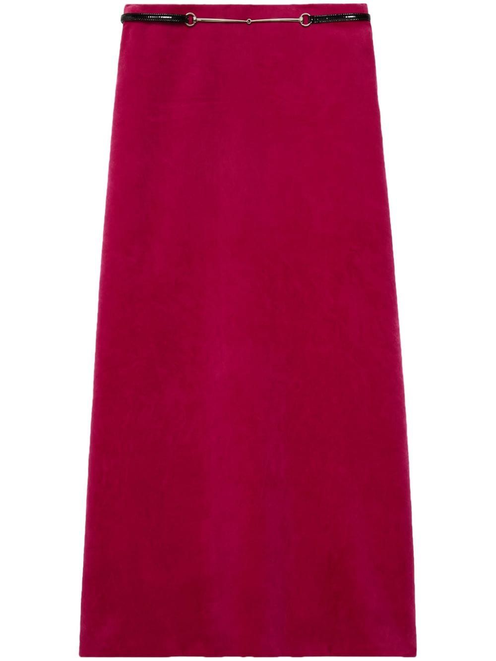 GUCCI Fuchsia Velvet Skirt with Detachable Belt for Women - FW23