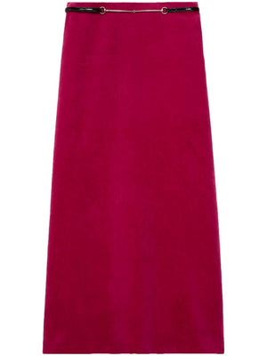 GUCCI Fuchsia Pink Velvet Belted Mid-rise Maxi Skirt for Women