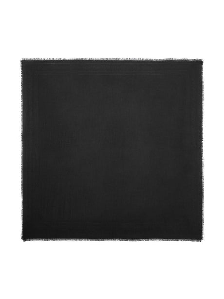 Fleece-lined Black Wool Scarf with Brand Logo for Men - FW23