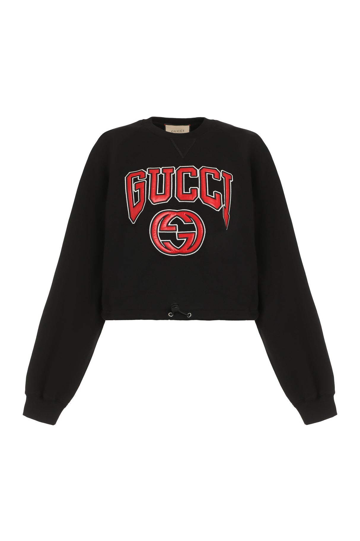 GUCCI Women's Black Cotton Sweatshirt with Adjustable Drawstring Hem