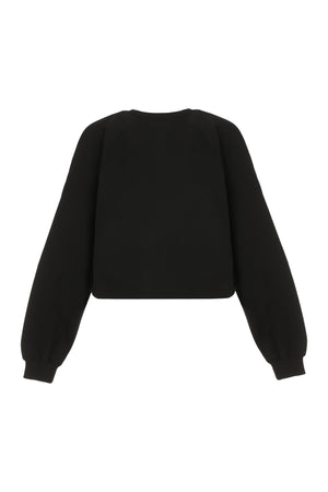 Black Cotton Crew-Neck Sweatshirt with Adjustable Drawstring Hem