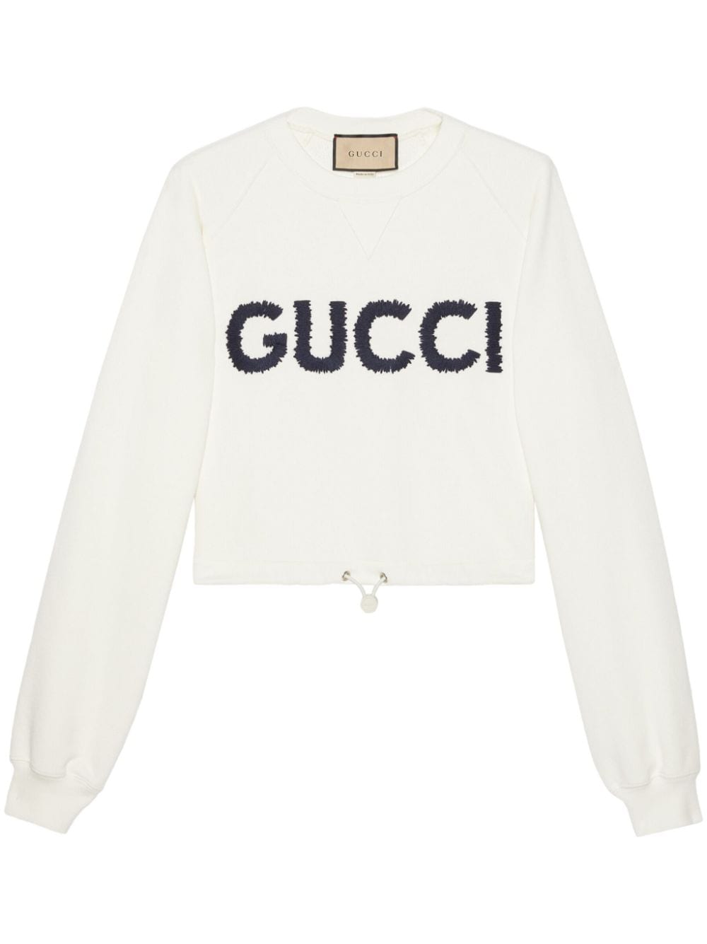 GUCCI Embroidered Cotton Sweatshirt in Eggshell White and Navy Blue for Women - SS24