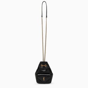 SAINT LAURENT Mini Quilted Lambskin Leather Bucket Bag with Bronze Chain Strap and YSL Metal Detailing