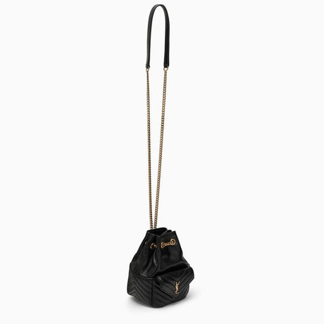 SAINT LAURENT Mini Quilted Lambskin Leather Bucket Bag with Bronze Chain Strap and YSL Metal Detailing