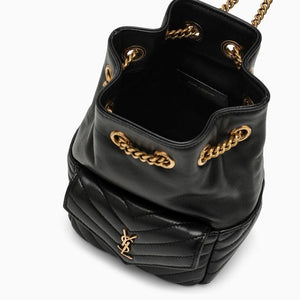 SAINT LAURENT Mini Quilted Lambskin Leather Bucket Bag with Bronze Chain Strap and YSL Metal Detailing