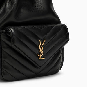 SAINT LAURENT Mini Quilted Lambskin Leather Bucket Bag with Bronze Chain Strap and YSL Metal Detailing