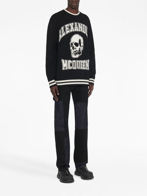 ALEXANDER MCQUEEN Luxurious Black Skull Sweater for Men with 90% Lana and 10% Cashmere