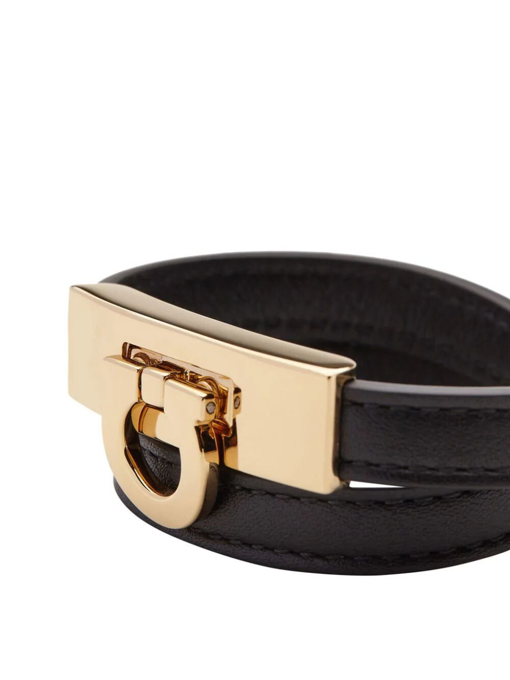 FERRAGAMO Double Loop Calfskin Bracelet with Brass Gancini Clasp - Size 17