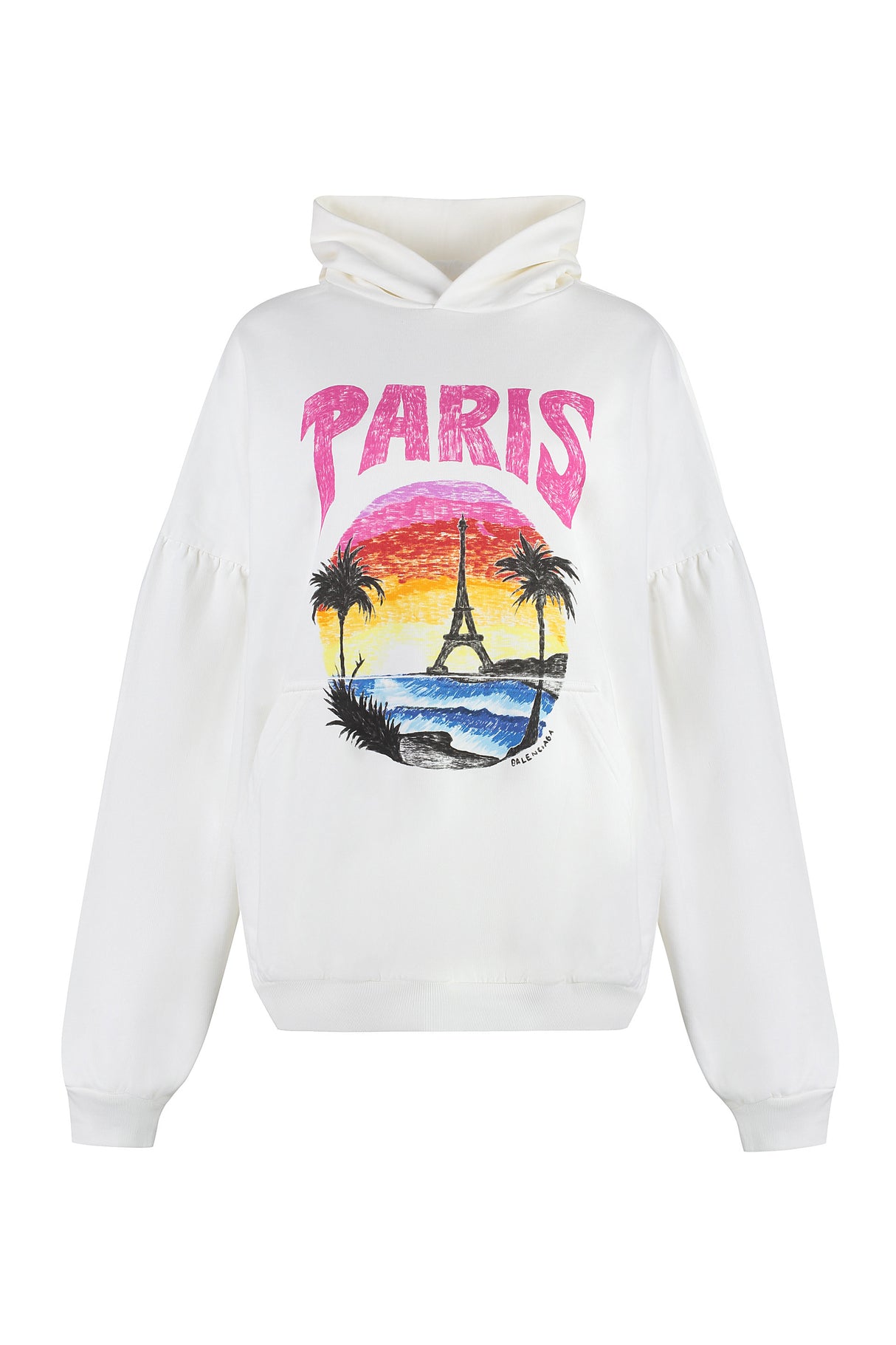 Áo Hoodie Lớn Cotton Màu Trắng Cho Nữ - Họa Tiết Paris Nhiệt Đới