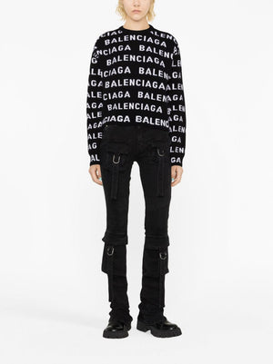 BALENCIAGA Black and White Allover Logo Sweater for Women from SS24 Collection