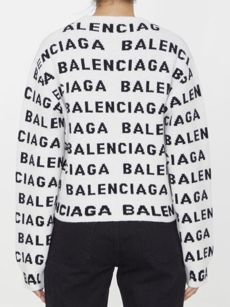 BALENCIAGA White Crew-Neck Wool Sweater for Women - FW23 Collection