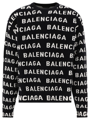 BALENCIAGA Men's Allover Logo Knit Crewneck Sweater