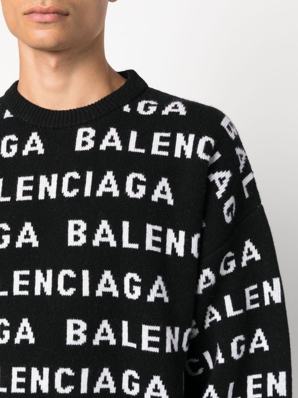 BALENCIAGA Men's Allover Logo Knit Crewneck Sweater