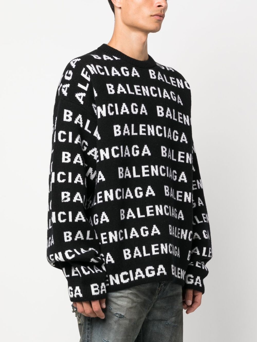 BALENCIAGA Men's Allover Logo Knit Crewneck Sweater