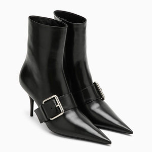 BALENCIAGA Black Leather Pointed Toe Ankle Boot for Women