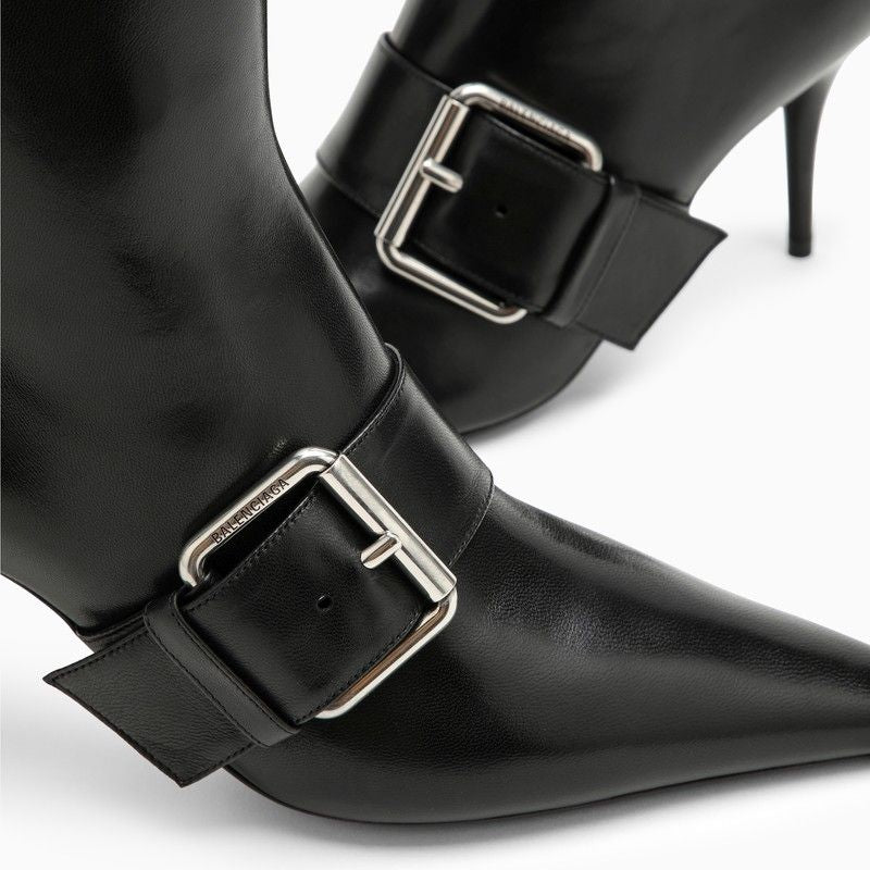 BALENCIAGA Black Leather Pointed Toe Ankle Boot for Women