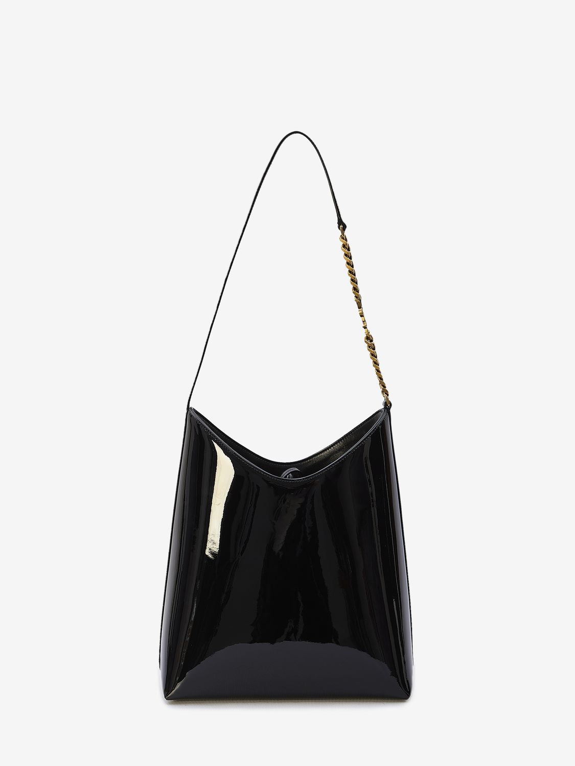 SAINT LAURENT Black Patent Leather Shoulder Bag with Embossed Paris Signature