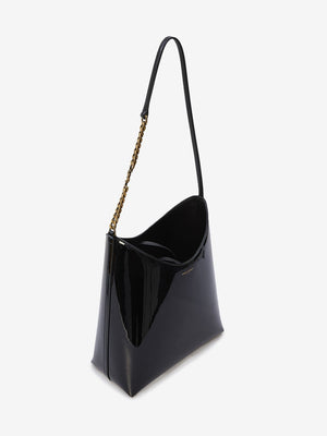 SAINT LAURENT Black Patent Leather Shoulder Bag with Embossed Paris Signature