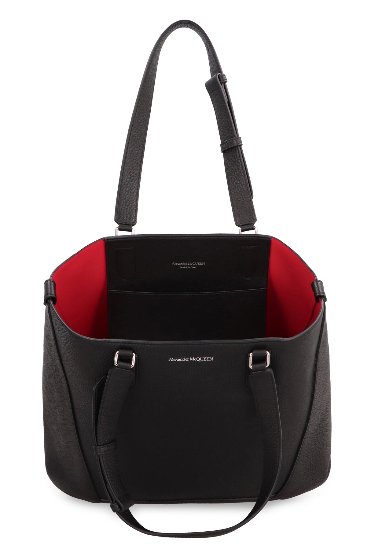 ALEXANDER MCQUEEN The Edge Medium Black Grained Leather Tote with Silver Logo Detail for Men – FW23