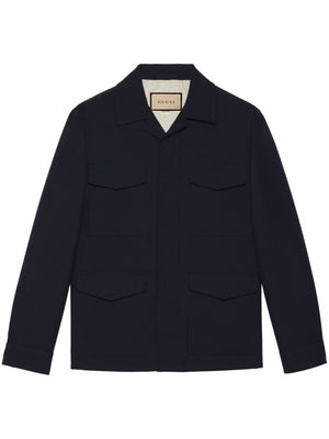 男士午夜蓝色羊毛衬衫夹克（2024冬春季）