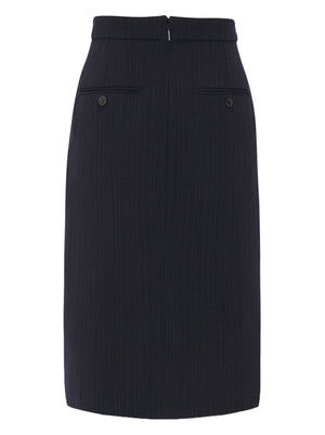 SAINT LAURENT Blue Pinstripe Wool Midi Skirt for Women