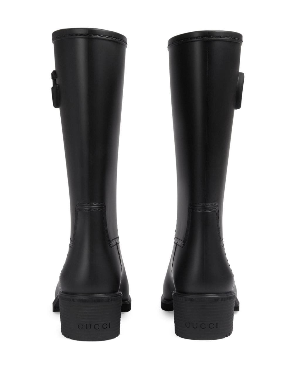نساء أحذية المطر الجلدية السوداء ذات التصميم ذو الحرفين G المزدوجة